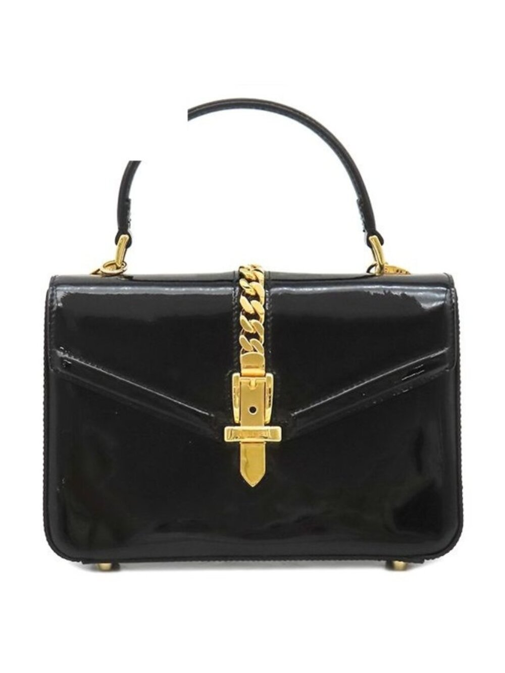 Gucci 2-Way Bag Sylvie 1969 Patent Leather Black Gold Chain